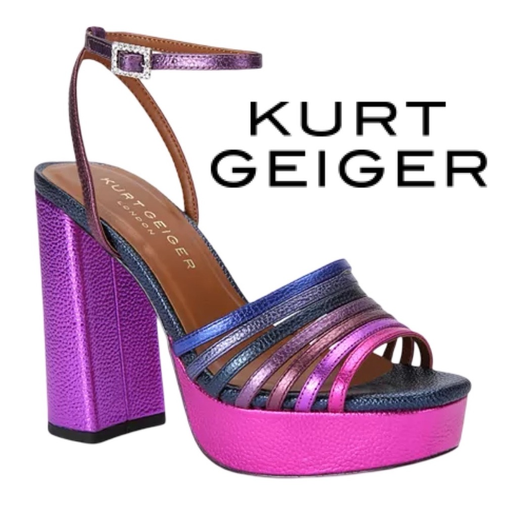 NWOB $175 Kurt Geiger London Platform Sandals Pierra Metallic-leather